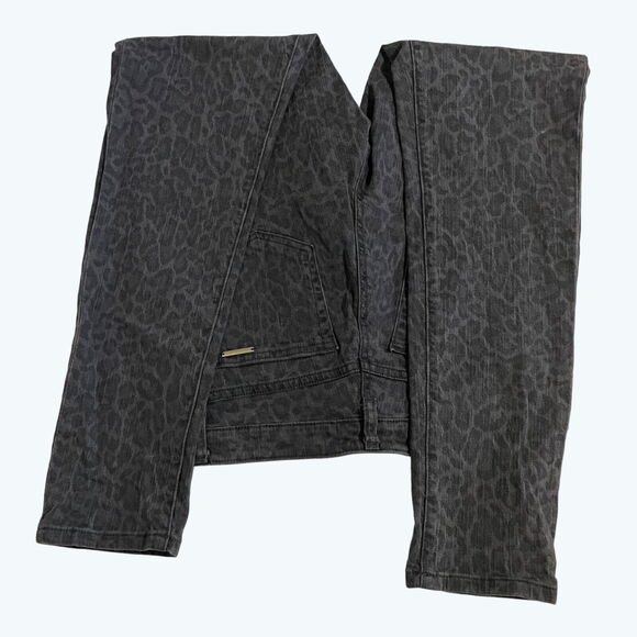 Michael Kors High-Rise Jeans Leopard Print Skinny Black Denim Selma Size 6 - Picture 8 of 15